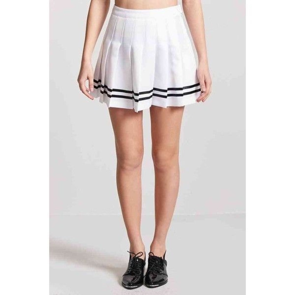 Box-pleated striped skirt